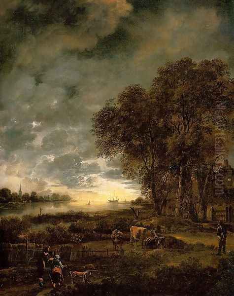 A Landscape with a River at Evening 1650 Oil Painting by Aert van der Neer