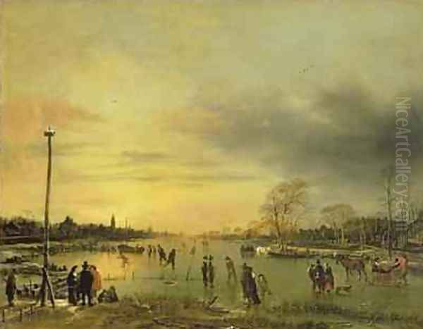 A Skating Scene 1655-60 Oil Painting by Aert van der Neer