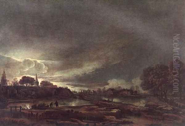 Small Town at Dusk Oil Painting by Aert van der Neer