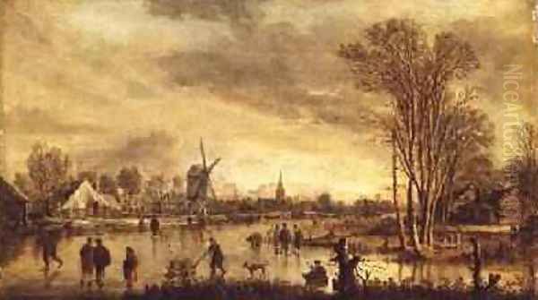 A River in Winter 2 Oil Painting by Aert van der Neer