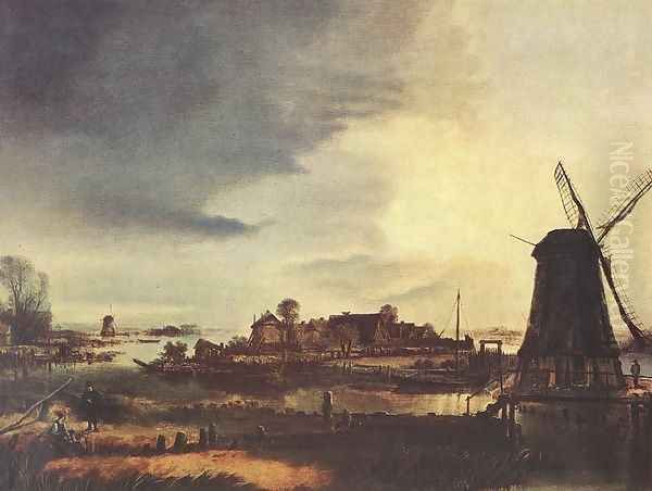 Landscape with Windmill 1647-49 Oil Painting by Aert van der Neer