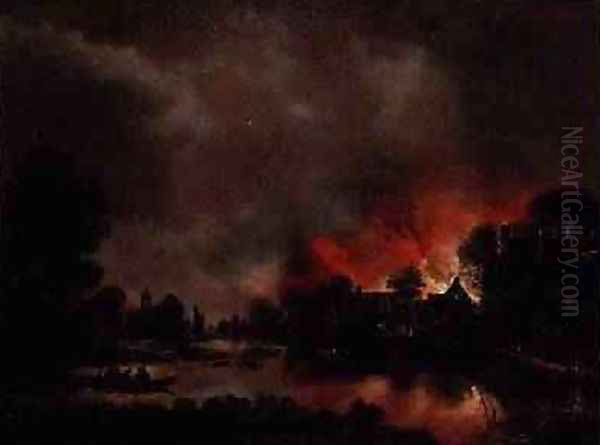 Village on Fire Oil Painting by Aert van der Neer