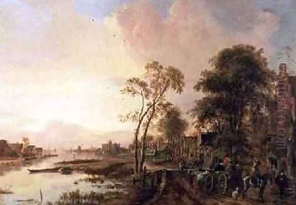 Evening Landscape Oil Painting by Aert van der Neer