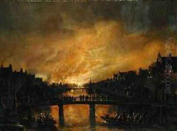 Blaze in Amsterdam Oil Painting by Aert van der Neer