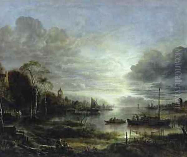 Landscape in Moonlight Oil Painting by Aert van der Neer