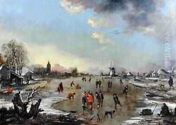 Winter Landscape at Sunset 1650-55 Oil Painting by Aert van der Neer