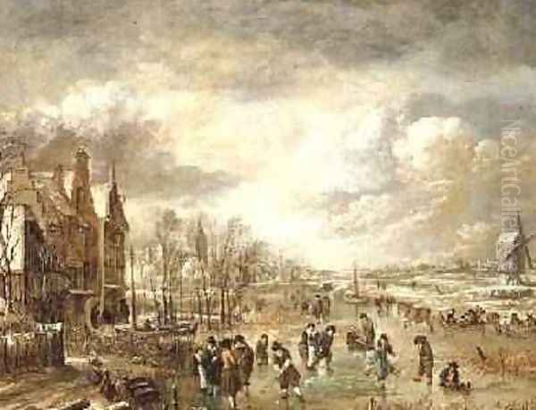 Winter Landscape with Skaters Oil Painting by Aert van der Neer