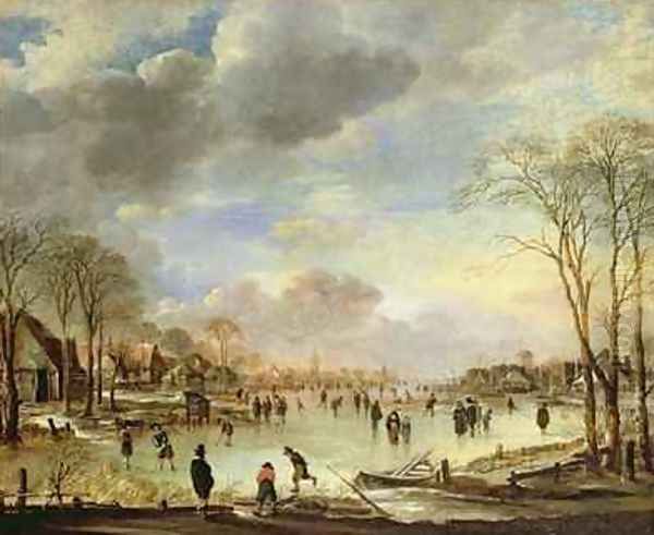 Winter Sports on a Frozen Canal Oil Painting by Aert van der Neer