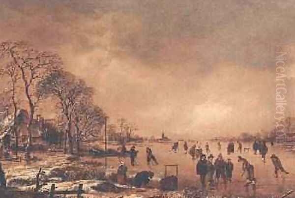 Wooded river landscape in Winter Oil Painting by Aert van der Neer