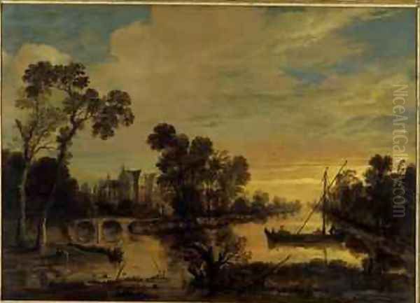 Landscape with Canal 1643 Oil Painting by Aert van der Neer