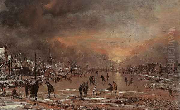 Sports on a Frozen River 2 Oil Painting by Aert van der Neer