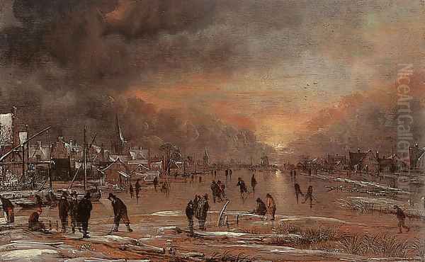 Sports on a Frozen River 3 Oil Painting by Aert van der Neer