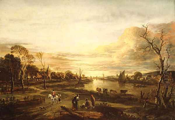 Landscape at Sunset Oil Painting by Aert van der Neer