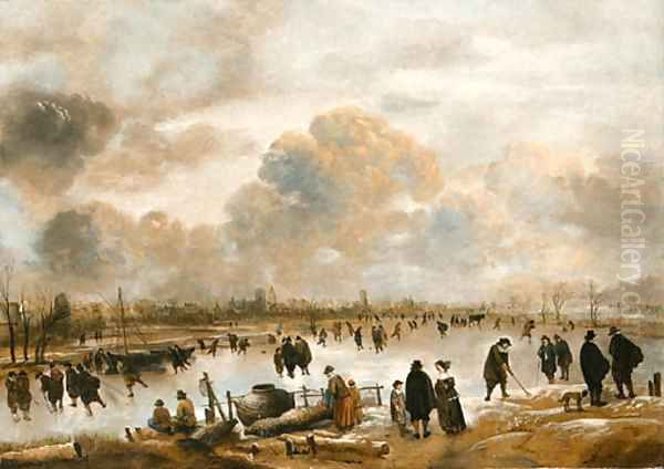 Landscape with skaters Oil Painting by Aert van der Neer