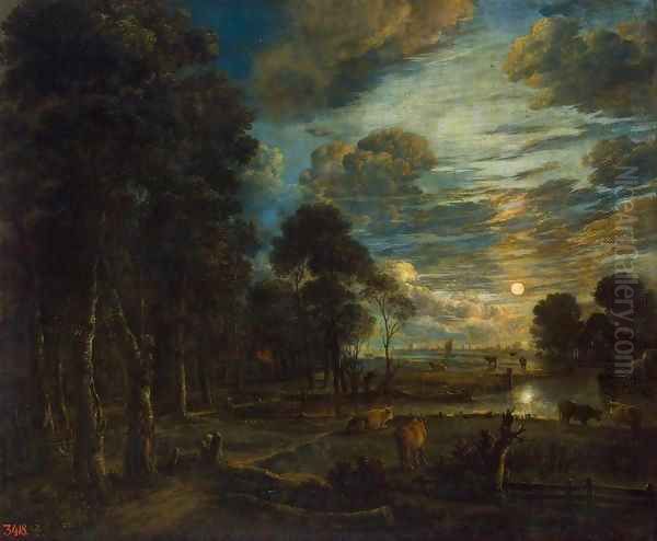 Night Landscape with a River Oil Painting by Aert van der Neer