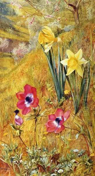 Anemones and Daffodils Oil Painting by Henry Roderick Newman