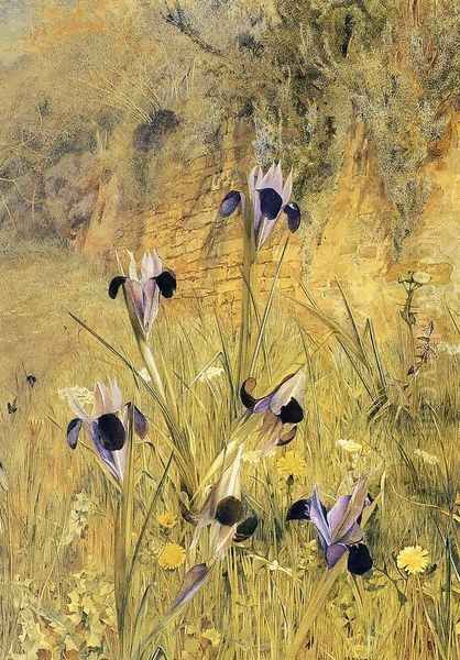 Irises in the Garden Oil Painting by Henry Roderick Newman