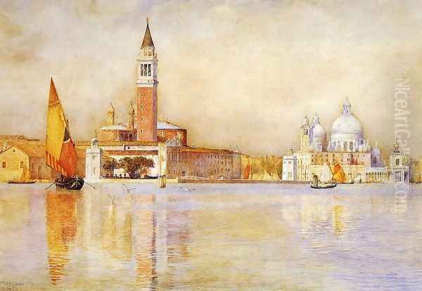 San Giorgio Maggiore and Santa Maria della Salute from the Giardino Publico Oil Painting by Henry Roderick Newman