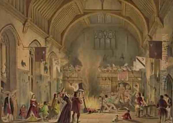 Banquet in the baronial hall Penshurst Place Oil Painting by Joseph Nash