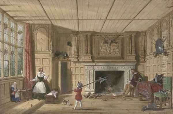 The Earl of Leicester in the trophy room at Kenilworth Oil Painting by Joseph Nash