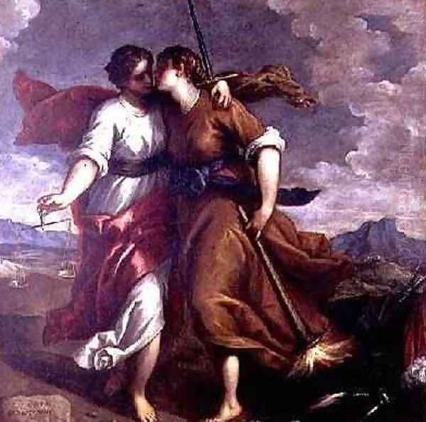 Justice and Peace Oil Painting by Palma Vecchio (Jacopo Negretti)