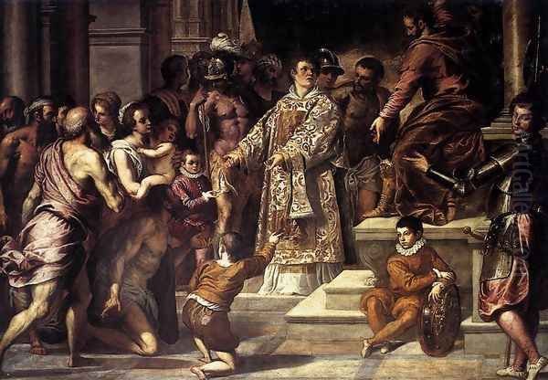 St Lawrence Giving the Wealth to the Poor 1575 Oil Painting by Palma Vecchio (Jacopo Negretti)