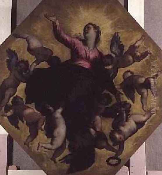 Madonna Carried by Angels Oil Painting by Palma Vecchio (Jacopo Negretti)