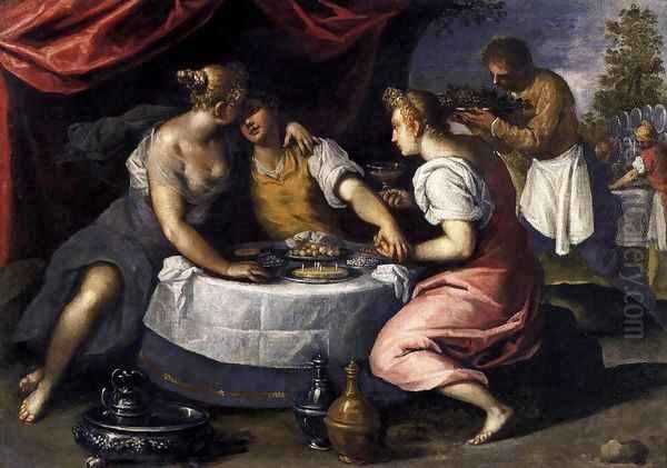 Amusements of the Prodigal Son Oil Painting by Palma Vecchio (Jacopo Negretti)