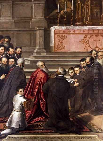 Pasquale Cicogna in the Church of the Crociferi Receives News of His Election to Oil Painting by Palma Vecchio (Jacopo Negretti)