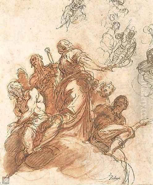 A group of figures on a cloud, with studies of other figures Oil Painting by Palma Vecchio (Jacopo Negretti)