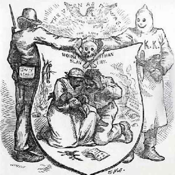 The White League and the Ku Klux Klan Worse than Slavery cartoon from Harpers Weekly 1874 Oil Painting by Thomas Nast