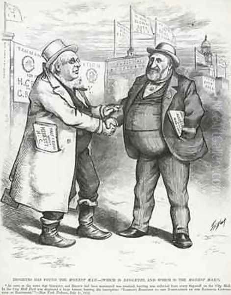 William Boss Tweed and Horace Greeley from Harpers Weekly 3rd August 1872 Oil Painting by Thomas Nast