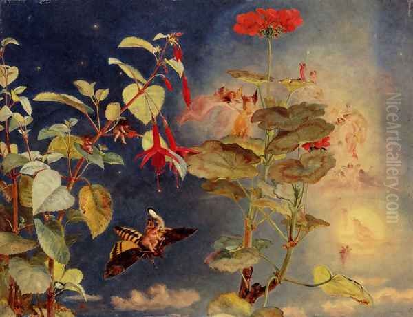 Elves And Fairies: A Midsummer Night's Dream Oil Painting by John George Naish