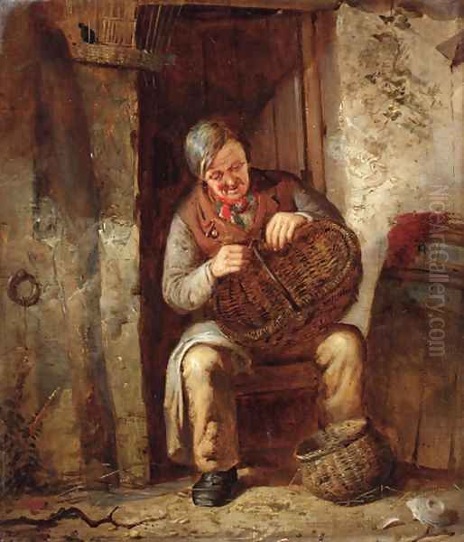 The Basket Mender Oil Painting by Erskine Nicol