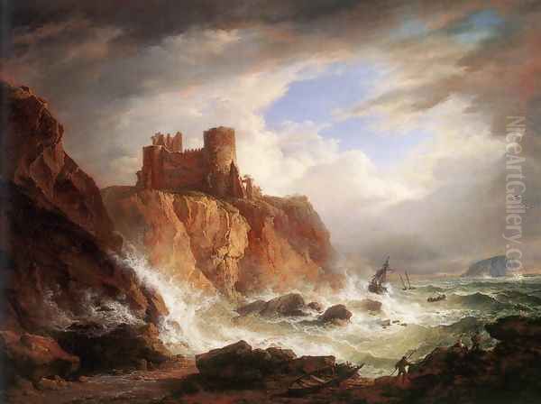 A View of Tantallon Castle c. 1816 Oil Painting by Alexander Nasmyth