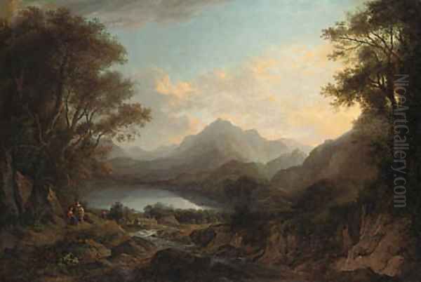 View of Loch Lomond, with figures in the foreground Oil Painting by Alexander Nasmyth