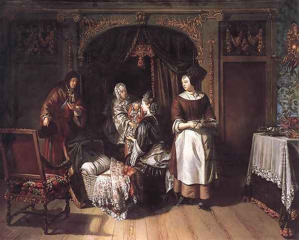 Visit to the Nursery c. 1700 Oil Painting by Matthijs Naiveu