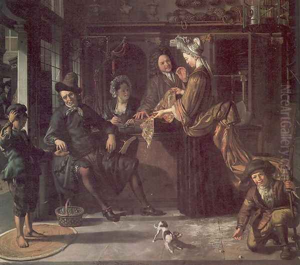 The Cloth Shop 1709 Oil Painting by Matthijs Naiveu