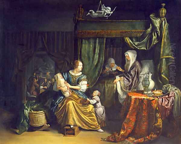 The Newborn Baby 1675 Oil Painting by Matthijs Naiveu