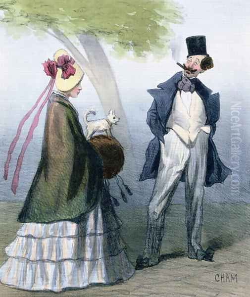 'We gentlemen all love virtuous maidens', caricature depicting a bounder or cad admiring a pretty girl Oil Painting by Amedee Charles Henri de Noe (Cham)