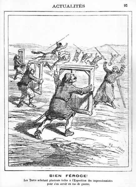 'Ferocious!' The Turks buying several works at the Impressionist Exhibition to be used in case of war, caricature from 'Le Charivari', 28th April 1877 Oil Painting by Amedee Charles Henri de Noe (Cham)