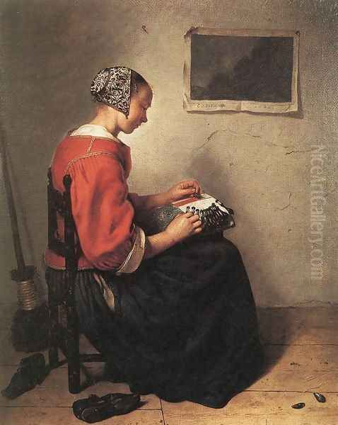 The Lace-Maker 1662 Oil Painting by Caspar Netscher