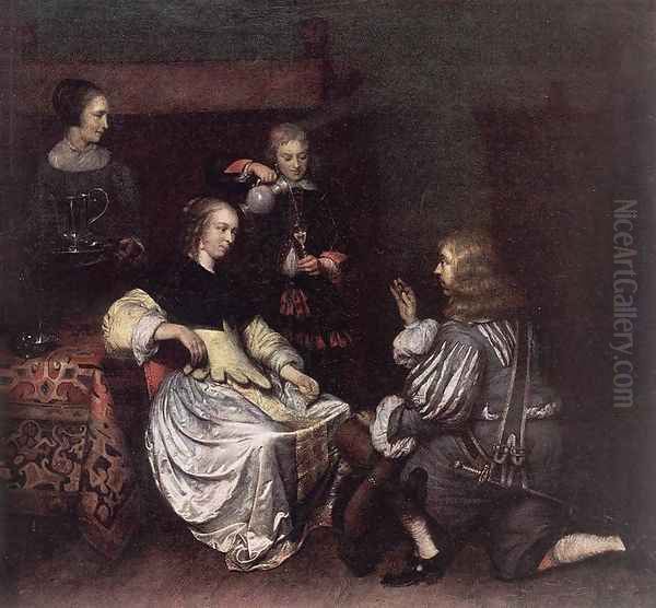 Presentation of the Medallion 1650s Oil Painting by Caspar Netscher