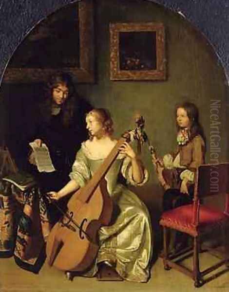 The Bassviol Player 1665 Oil Painting by Caspar Netscher