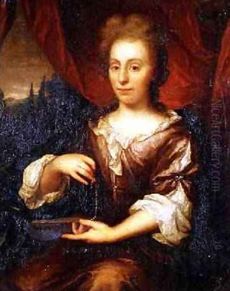 Portrait of a lady holding a chain Oil Painting by Caspar Netscher