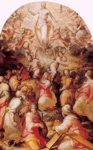 Modello for the Ascension of Christ with Saints Agnes and Helen 1570s Oil Painting by Giovan Battista Naldini