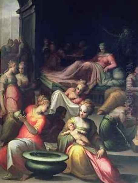 Nativity of John the Baptist Oil Painting by Giovan Battista Naldini