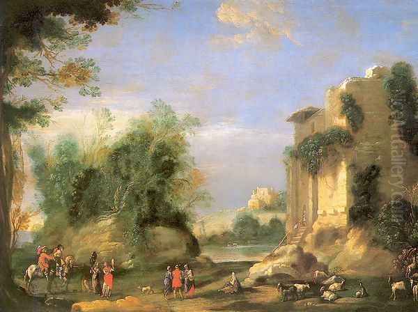 Landscape with Ruins and Figures copper Oil Painting by Filippo Napoletano