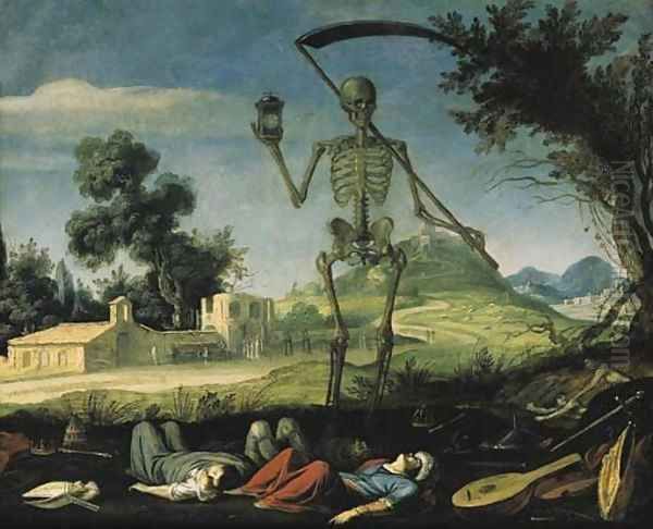 A landscape with the Grim Reaper Oil Painting by Filippo Napoletano