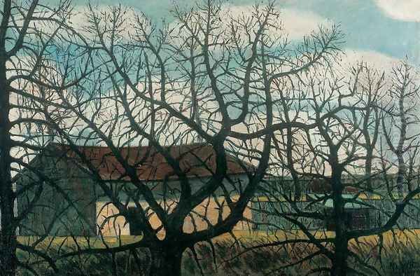 Bald Trees with Houses 1911 Oil Painting by Istvan Nagy